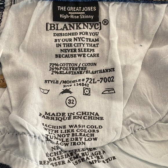 BLANK NYC Jeans Pants Great Jones Skinny High Rise Distressed Blue Denim Sz 32 - Picture 6 of 6